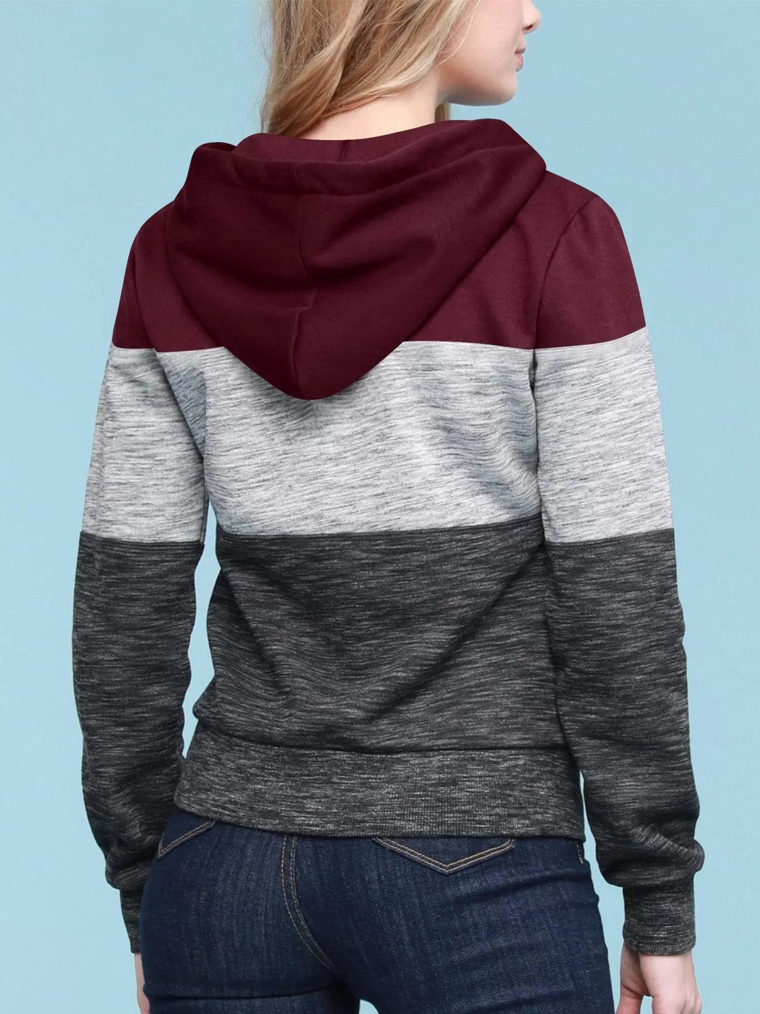 Women's Active Casual Zip-up Color Block Hoodie Sweatshirt