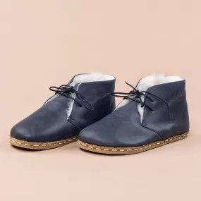 Women's Blue Barefoot Oxford Boots with Fur