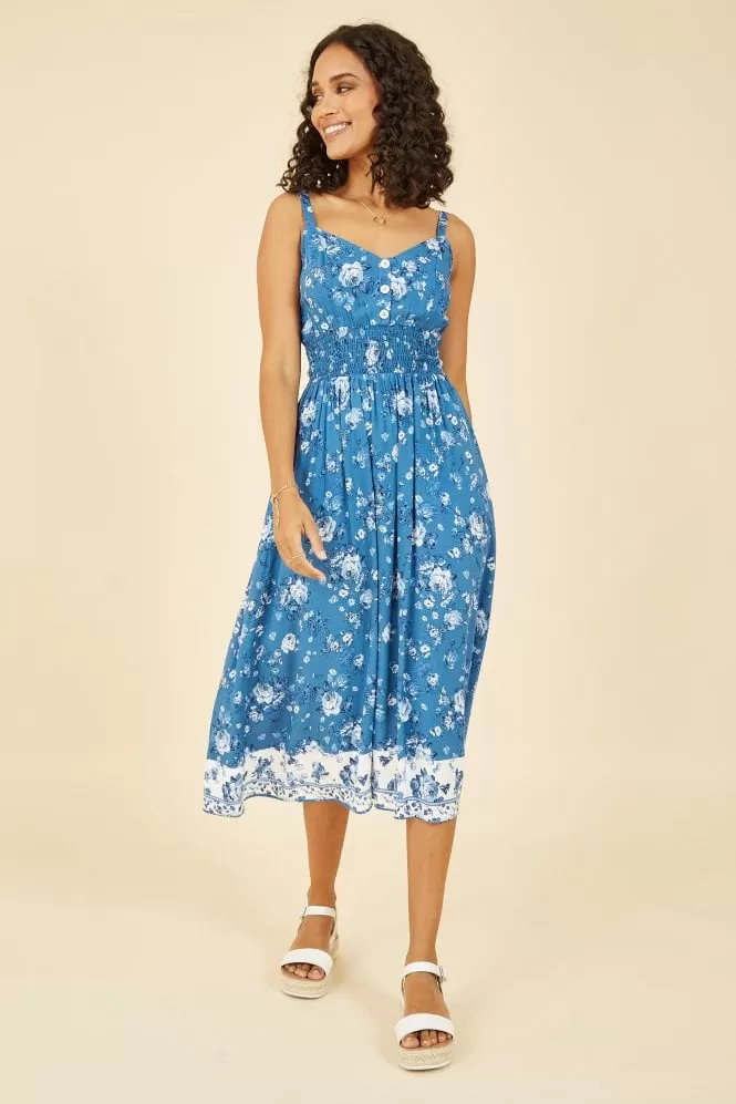 Yumi Blue Flower Midi Strappy Sundress