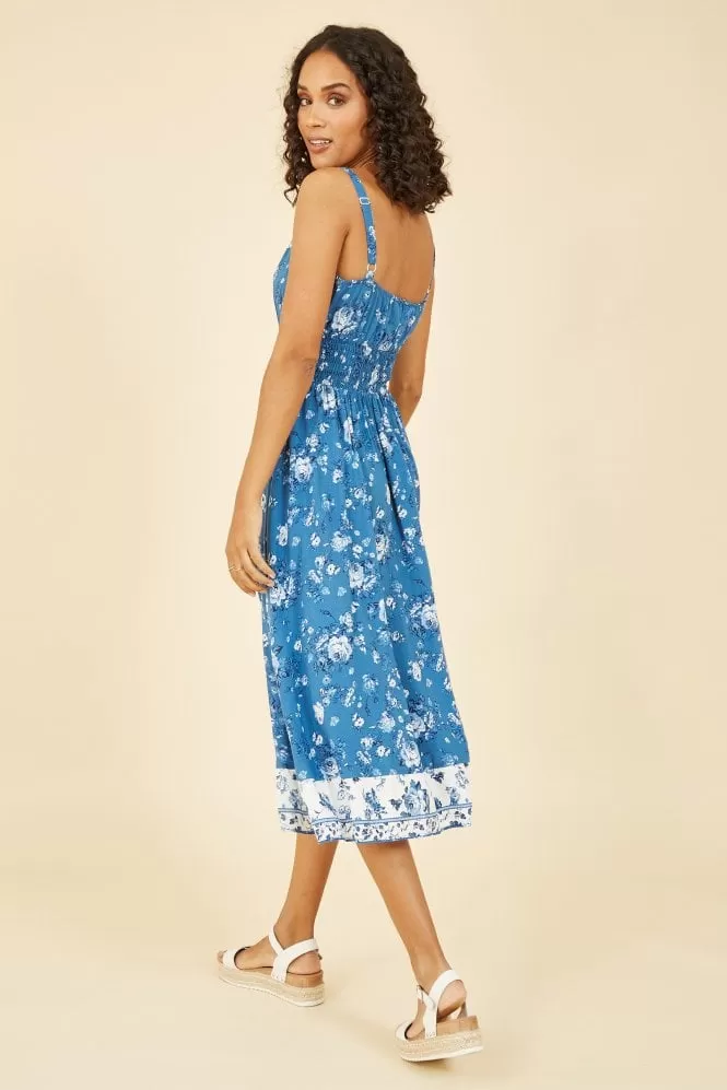 Yumi Blue Flower Midi Strappy Sundress