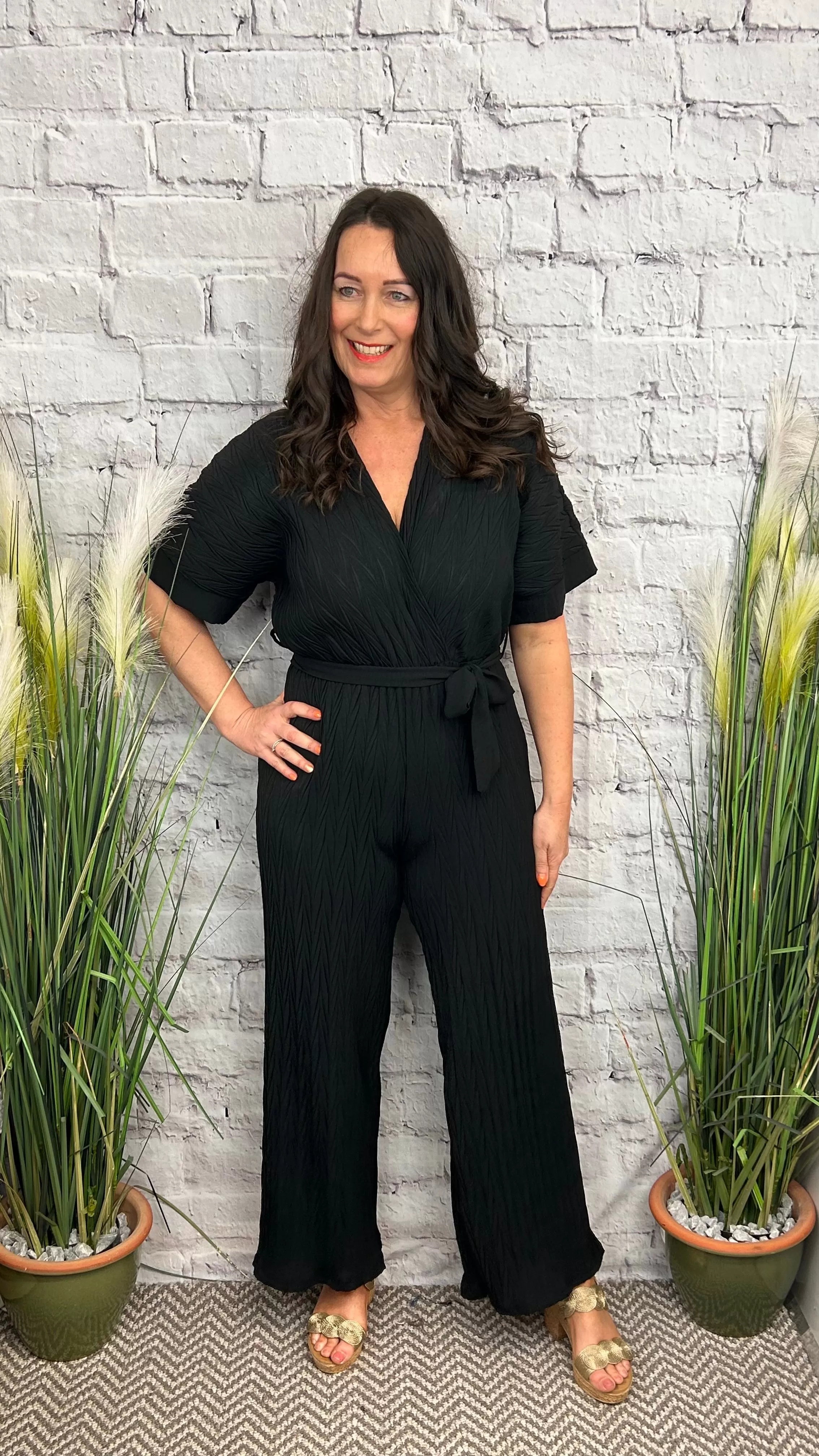 ZURI Zig Zag Emboss Belted Jumpsuit