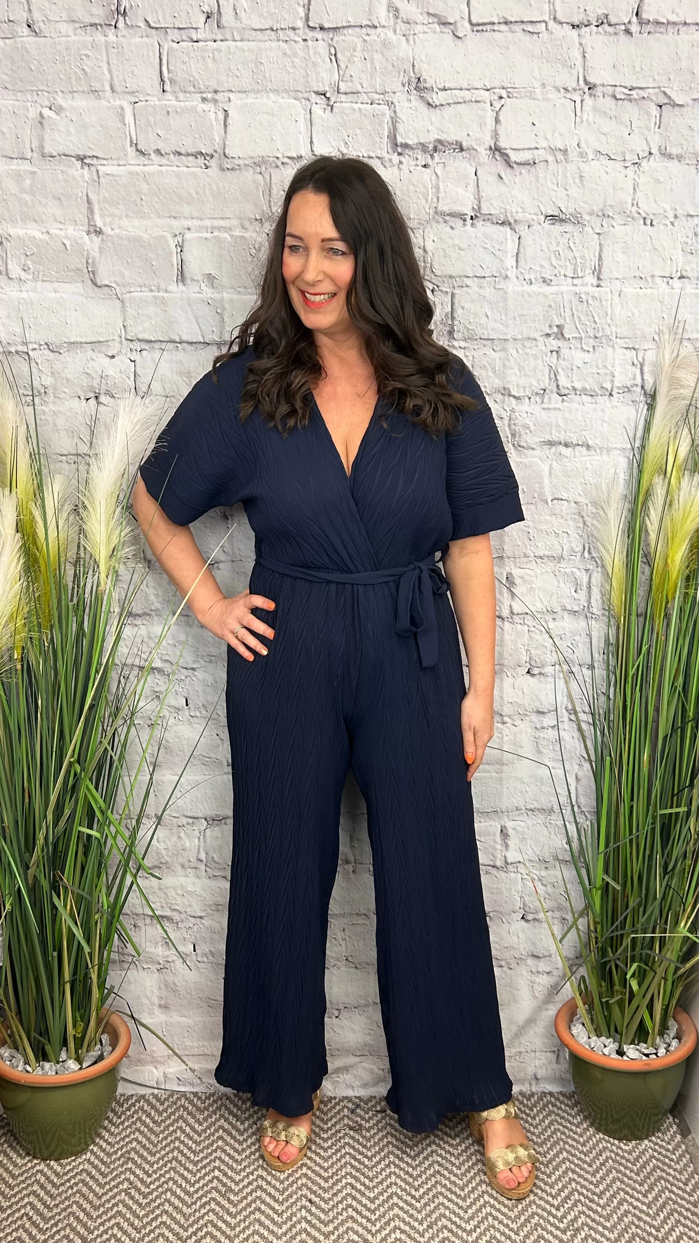 ZURI Zig Zag Emboss Belted Jumpsuit