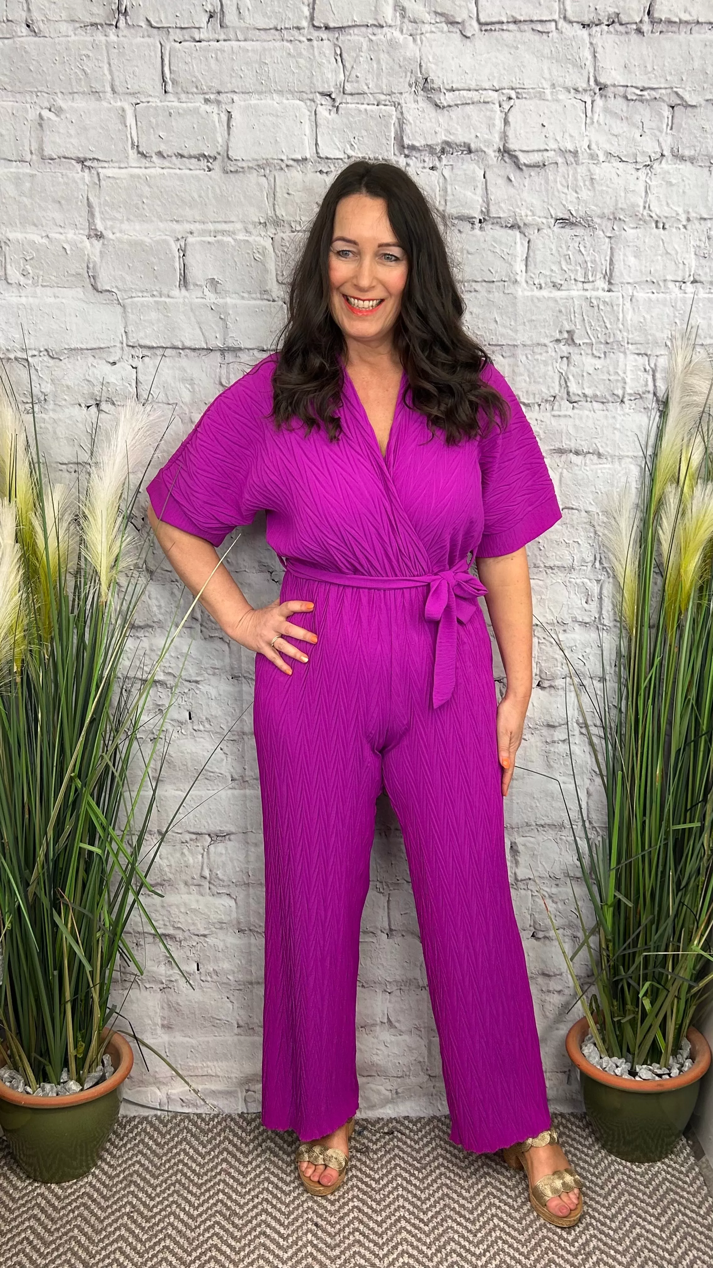 ZURI Zig Zag Emboss Belted Jumpsuit